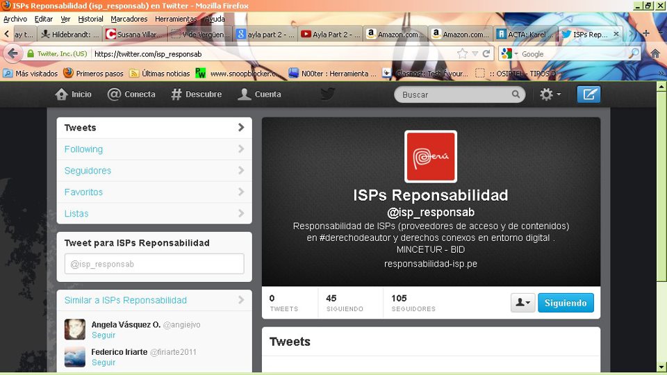 Pantallazo de la cuenta de Twitter de Responsabilidad ISP Perú 